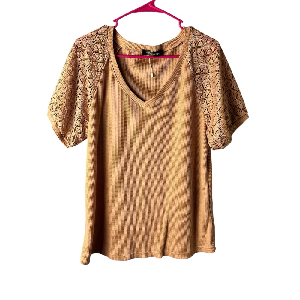 Merokeety Blush Pink Waffle Style V Neck Short Sleeve Top